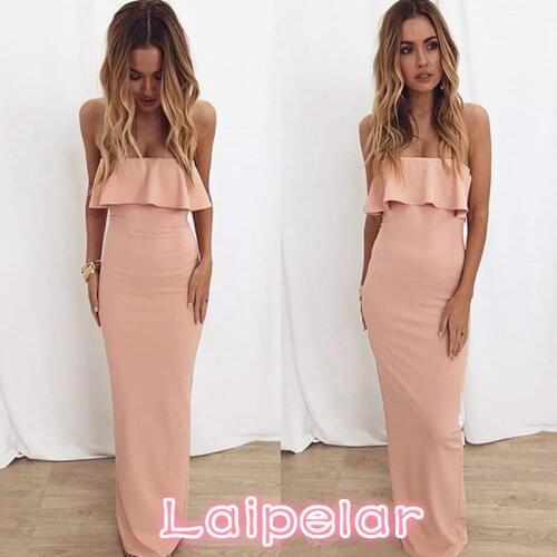 Sexy Women Elegant Ruffles Strapless Empire Waist Spring Summer Dress Backless Slash Neck Floor-Length Full Dresses Laipelar
