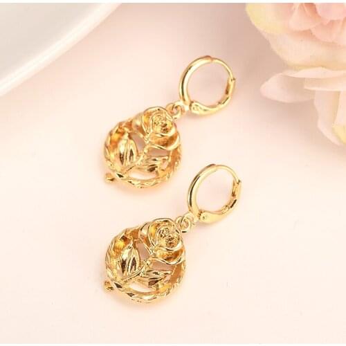 Bangrui Gold Color rose drop Earrings Women/Girl,Love Trendy Jewelry for African/Arab/Middle Eastern girls gifts