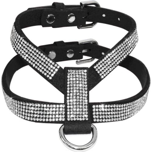 Puppy Pet Harness Vest Bling Rhinestone Suede Leather Dog Harness Collar Safety Harness Walker Belt for Dogs Cats perro correa