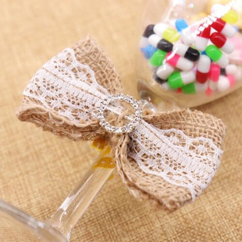 10 pcs Rustic wedding decoration Jute Burlap white lace bows cute Bowknot/Vintage party decor Scrapbooking Hair Hat craft suppli