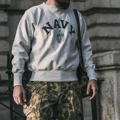 Bronson Naval Academy 580g Heavyweight Reverse Weave Sweatshirt Retro Classic Crewneck Print Sweatshirts