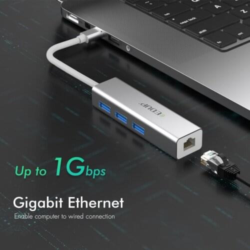 EDUP USB C HUB 1000Mbps 3 Ports USB 3.0 Type C HUB USB to Rj45 Gigabit Ethernet Adapter for MacBook Laptop Computer Accessories