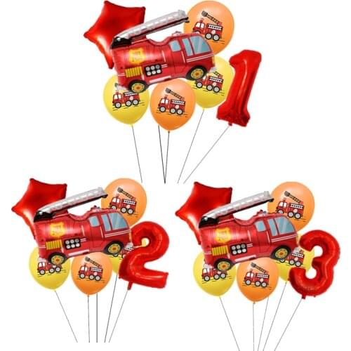 7pcs Car foil Balloons Engineering car Fire truck Balloon 1 2 3 4 5st Happy Birthday Party decorations Kids Number star globos
