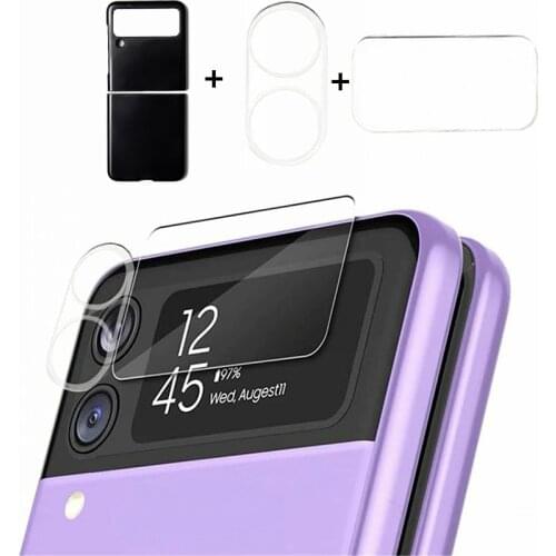 Lens Tempered Glass Matte Black Transparent Case 3 In 1 Case Lens Film for Samsung Galaxy Z Flip 3 for Samsung Galaxy Z Flip3
