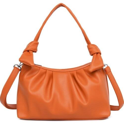 PU Leather Women Designer Handbag 2021 Shopper Wallet New Girl Fashion Casual Minimalist Style Solid Color Pleated Shoulder Bags