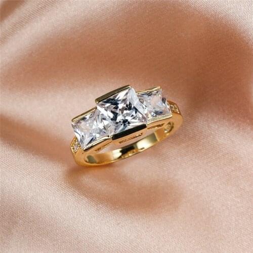 Female White Crystal Stone Ring Charm Jewelry Dainty Gold Color Wedding Big Rings For Women Vintage Bride Square Engagement Ring