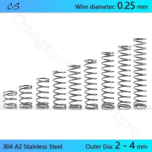 10PCS 0.25mm Compression Spring 304 A2 Stainless Springs Wire Dia 0.25mm Outer Dia 2 2.5 3 4 mm Length 5 10 15 20 25 30 - 45mm