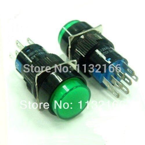 10pcs 6V/12V/24V/110V/220V For Choose Pilot Light Lamp 16mm Green 2NO 2NC Terminal 8 Pin DPDT Maintained Push Button Switch