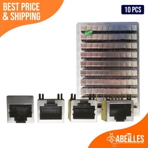 100PCS/lot RJ45 8P8C Metal Shilded Female Ethernet PCB Jack Right/Vertical Angle