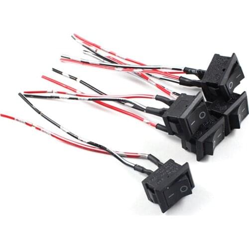 15* 21mm(W*L) 2 Pin 250V 6A 125V 10A AC OFF/ON Black Boat Car Rocker Power Switch Button With Wires
