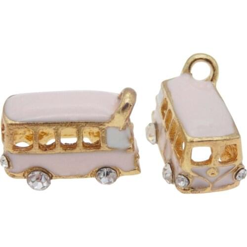 GraceAngie 2pcs 3D Pink Enamel Zinc Alloy School Bus Style Charms Jewelry Making Bracelet Pendant Findings Crafts Accessory