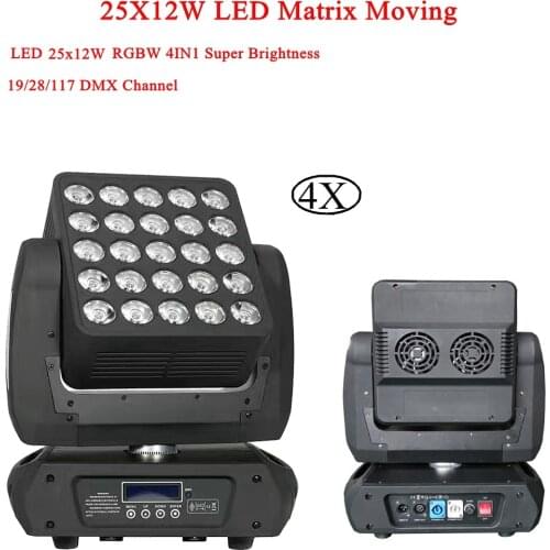 4Pcs/Lot Disco Lights Moving Head Bead Light 25X12W RGBW 4IN1 Matrix Moving Head Wash Stage Light Professional For Disco DJ Bar