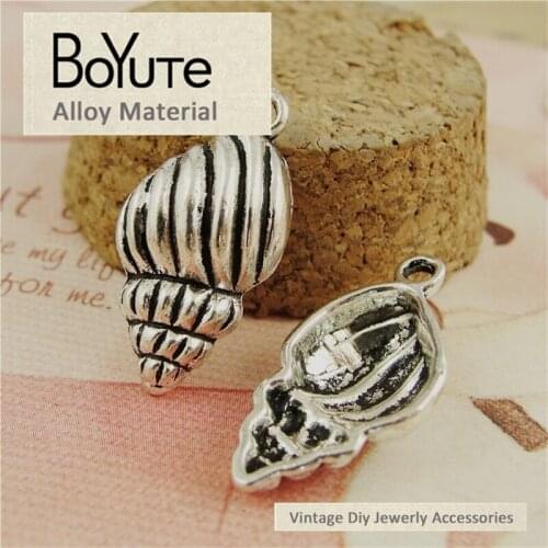 BoYuTe (50 Pieces/Lot) 14*25MM Vintage Style Zinc Alloy Antique Silver Plated Conch Pendant Charms for Diy Jewelry Components