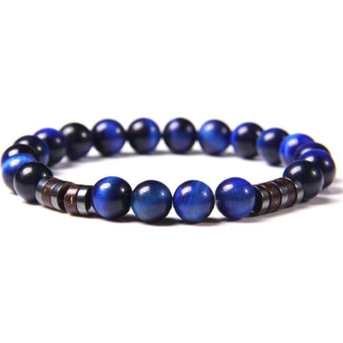 High Quality Blue Tiger Eye Buddha Bracelet Men Natural Electroplated Lava Volcanic Rock Beaded Energy Charm Bracelet Male Gifts