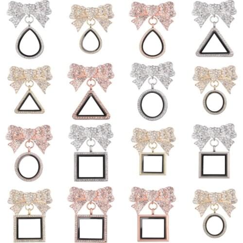 10Pcs Mix Colors Rhinestones Geometric Shaped Butterfly Bow Brooch Pins Floating Locket Aroma Living Party Gift Jewelry