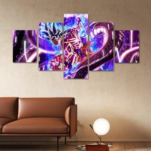 Dargon Ball Ultra Instinct Goku 5 Piece Figure Anime Poster Canvas Paintings Wall Art for Home Bedroom Decor Kids Gift Cuadros