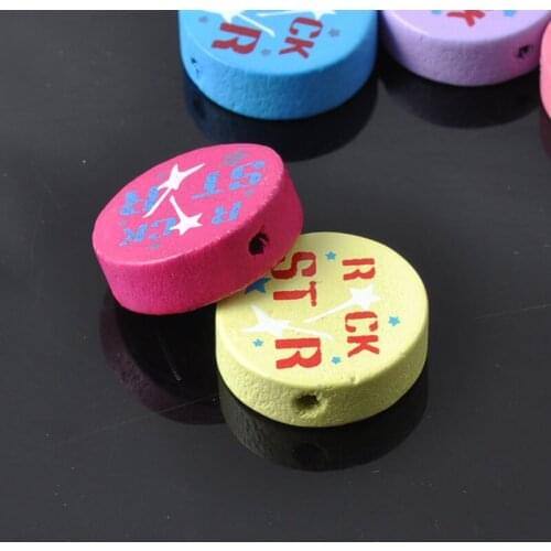 Mixed Rock Paintied Wooden Spacer Beads For kids handwork Jewelry 20mm 100pcs MT0418