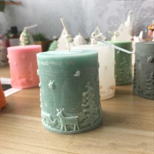 Cylindrical Scented Candle Mold Solid Christmas Embossed Silicone Mold White Round Candle Home Decors Molds for Plaster
