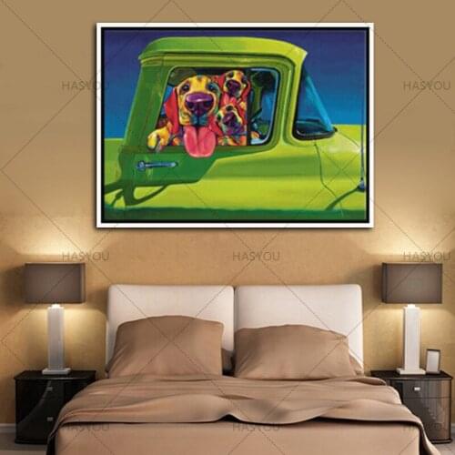 HASYOU 100% Handmade painting pet dogs joy rider on oil canvas for living home decoration and wall art poster, gallery