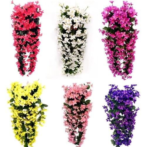 Fashion Violet Artificial Flowers Wall Hanging Basket Flower Orchid Silk Flower Vine Home Wedding Party Street Light Decoration