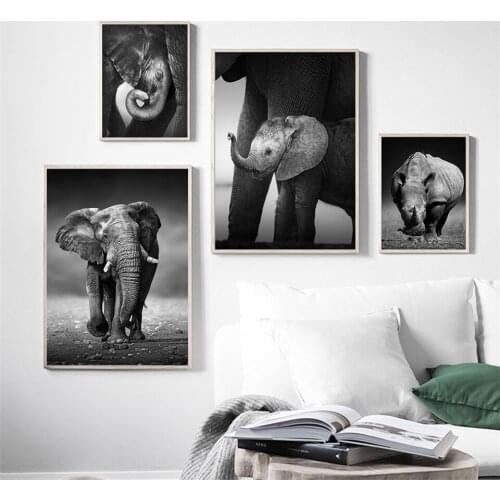 Canvas Painting Elephant Mother and Baby Wild Animal Wall Art Posters and Prints Wall Pictures for Living Room Home Decoration