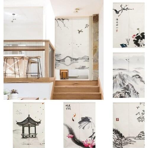 Chinese Style Cloth Curtain Door Curtain Bedroom Kitchen Partition Curtain Toilet Half Curtain Without Punching Home Decoration