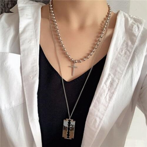 Creative Mens Stainless Steel Razor Pendant Silver Color Ball Blade Chain Necklace Men Jewelry Steel Male Shaver Shape Necklace