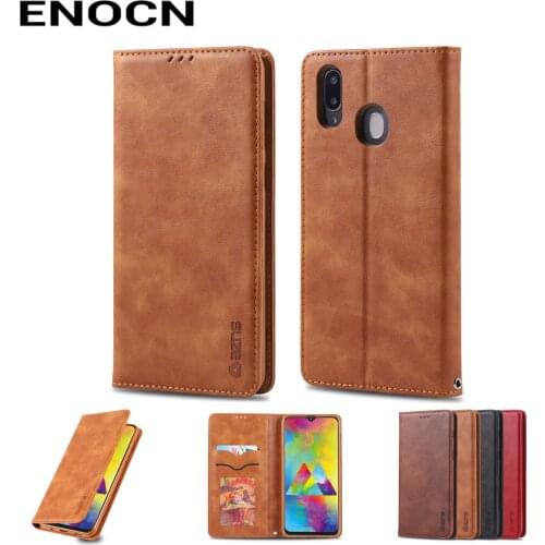 Magnetic Flip Case For Samsung Galaxy M20 Case Samsung M20 over Leather Wallet Card Slots Luxury Retro Folding Phone Case