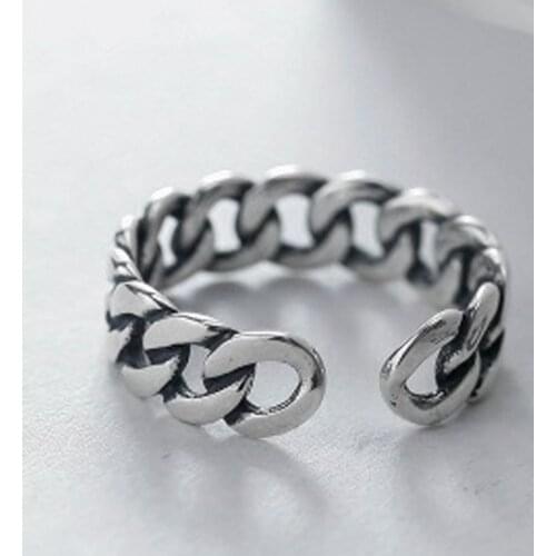 Trendy Silver Color Hollow Chain Rings for Women Bridal Wedding Engagement Jewelry Large Opening Antique Rings