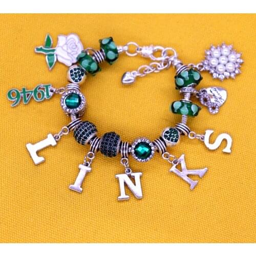 New Arrival Fashion Metal White Green Crystal Pearl Sorority Fraternity 1946 White Rose Links Bracelets Women Event Gift Jewelry