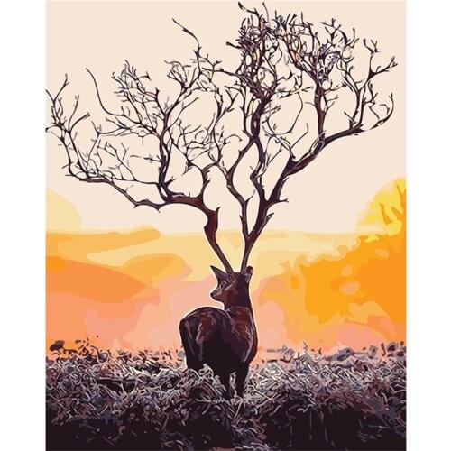 DIY Digital Painting By Numbers Package The deer and tree oil painting mural Kits Coloring Wall Art Picture Gift frameless