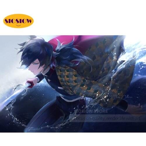 SIOSIOW 5d Diy Diamond Painting Kimetsu No Yaiba Tomioka Giyuu Sword Diamond Embroidery Cross Stitch Kit Decor Home Unique Gifts