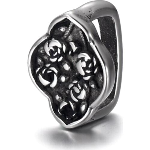 Stainless Steel Rose Slider Bead Polished 12x6mm Metal Slide Charm for Jewelry Making DIY Bracelet Accessories Supplies