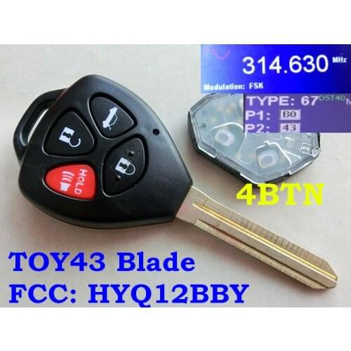 RMLKS HYQ12BBY New Uncut Remote Key Fob 3 4 Button 314.4Mhz 4D67 Chip Fit For 2010-2012 Toyota Rav4 Camry 2010 2011 2012