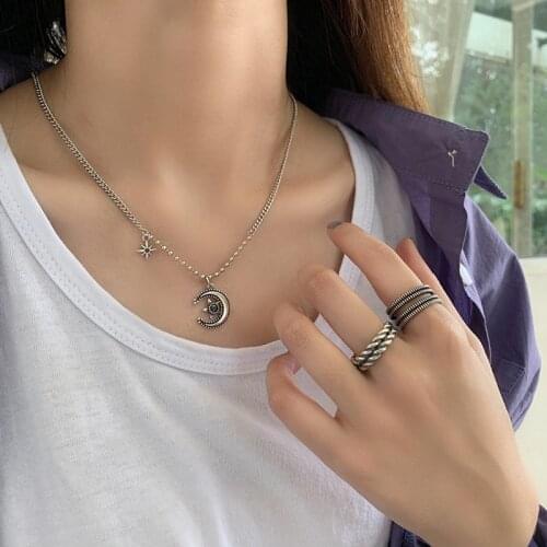 S925 Sterling Silver Necklace for Women Creative Retro Moon Necklace Hip Hop Clavicle Chain Creativity Jewelry Wholesale