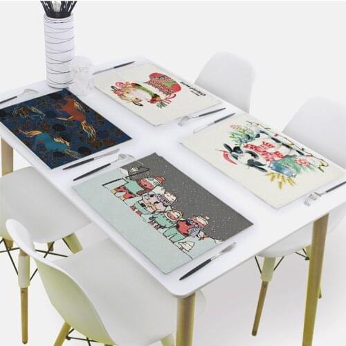 Animal Print Placemat for Dining Table Cow Pattern Drink Coasters 32x42cm Rectangle Coaster Tableware Mat Kitchen Decoration Mat