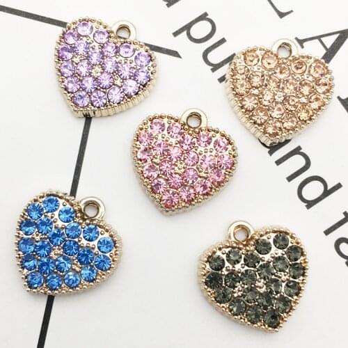 10pcs Full Rhinestone Heart Pendants Jewelry Accessories Colorful Love Charms Bracelets Earring DIY Fits Handmade Craft YZ046