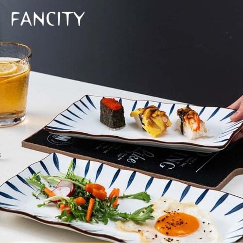 FANCITY Hand-painted Japanese sushi plate rectangular sushi plate ceramic rectangular plate personalized creative tableware
