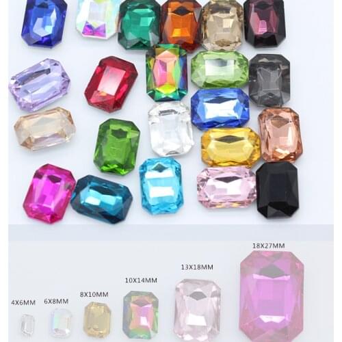 24-colors all-size rectangle pointed back glass crystal rhinestones jewels Gem stone beads headwear shoes bag cap clothes trims