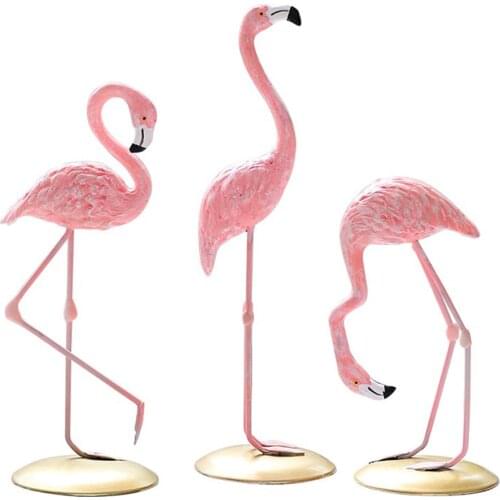 Pink Kawaii Flamingo Cute Animal Shaped Resin Ornament Tabletop Home Bird Decoration Living Room Fairy Garden Decor Accessories