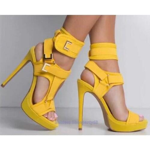 Buckle Straps Thin High Heels Sandals Women Ruffle Designer Thick Platform Summer Solid Fashion Dress Shoes Chaussure Femme