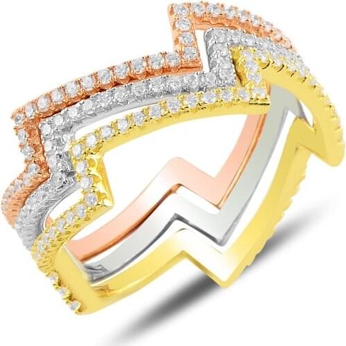 Silverlina Silver Zircon Stone Triple Tamtur Ring