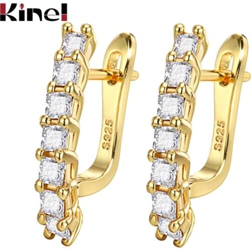 Kinel Fashion Line Square Zircon Stud Earrings For Women Gold Color Luxury Engagement Party Gifts Girl Boho Crystal Earings