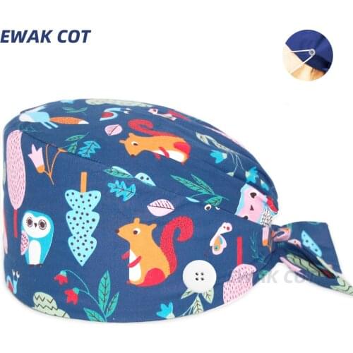 Owl Printing whith button Scrub Caps Health service cap surgery Scrub Hat surgicals hat womens and men vet operating room cap