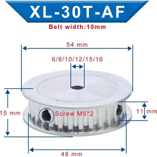 Pulley XL-30T Inner Bore 6/8/10/12/15/16 mm Aluminum Material Belt Pulley AF shape Slot Width 11 mm Fit For XL-10mm Timing Belt