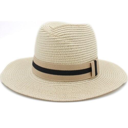 2019 Summer Women Men Toquilla Straw Sun Hat Elegant Lady Wide Brim Panama Hat Godfathe Fedora sunbonnet Hat Beach Cap 56-58CM