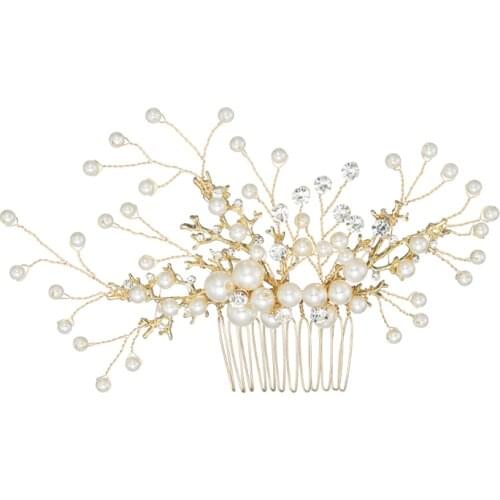 Bridal Wedding Hair Jewelry Comb Clips Pearl Gold Color Bride Fashion Decoration Hair Accessories for Women Headpiece Ornaments