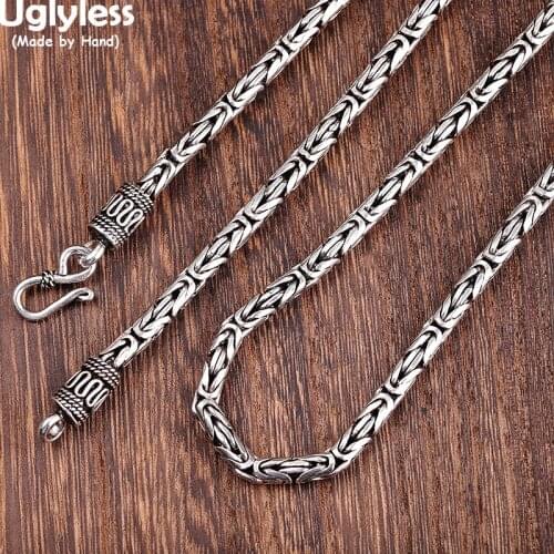 Uglyless 3-4MM Thick Cool Men Square Necklaces Thai Silver 925 Sterling Silver Chains Necklaces NO Pendants Twist Gothic Jewelry
