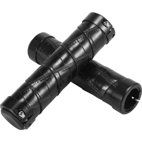 Uxcell 1 Pair Non Slip Handlebar Grips Cover Protector Aluminum Alloy Leather Black Brown For Bike Bicycle MTB Cycling