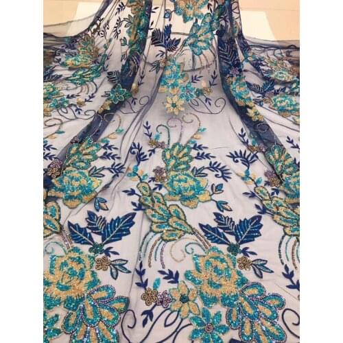 Embroidery lace fabric with flowers best quality african tulle mesh lace SYJ-10517 with sequins